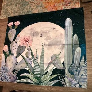 Moonlit Cactus Tapestry - Green and White